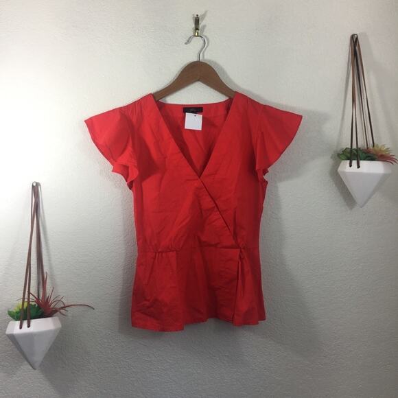 NWT J. Crew red peplum style shirt sleeve blouse - Picture 1 of 5